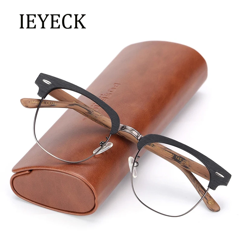 

IEYECK очки полуоправа для очков для мужчин и женщин деревянные очки ручной работы ретро оптические очки по рецепту для близорукости оправа gafas 7090