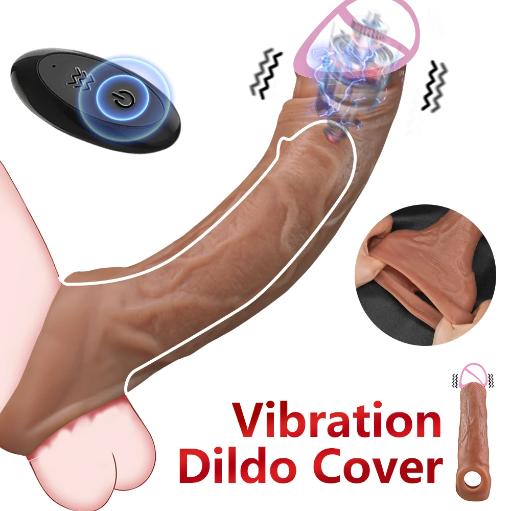 Vibrator for Men Penis Enlargement Sleeve Cover Case Cock Header Enlargement Extension Enhancement Men Sex Toy Silicone Condom