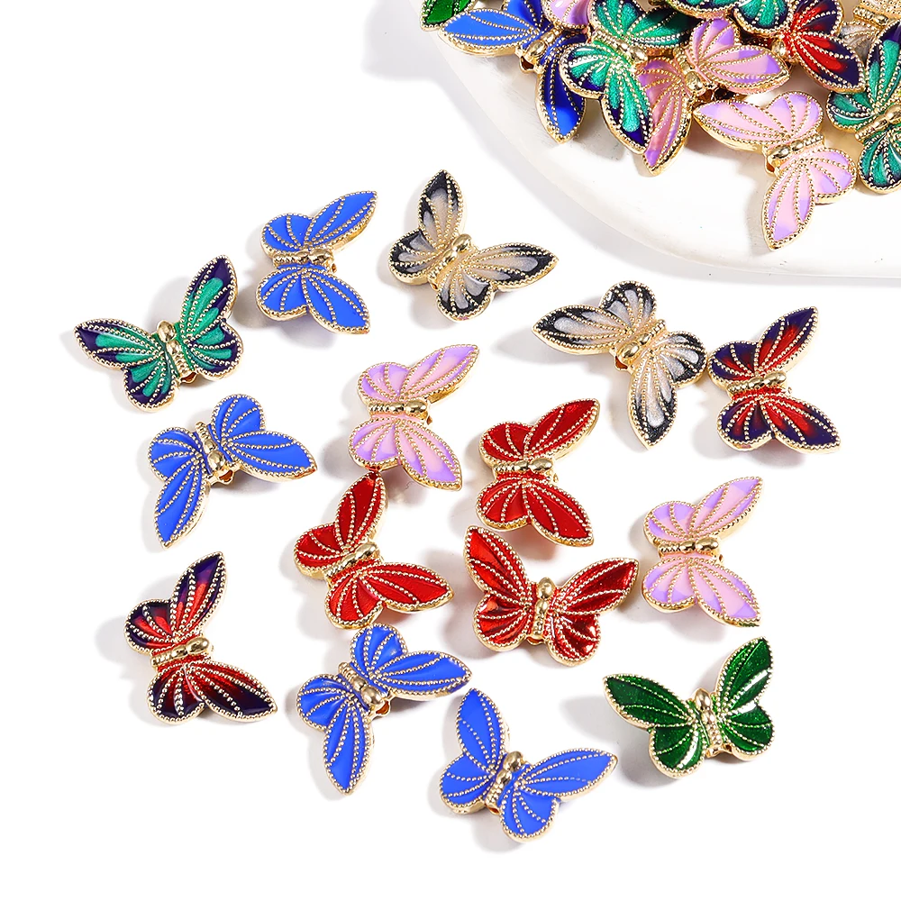 

10Pcs/Lot 13*20 Delicate Alloy Oil Drip Butterfly Beads Charm For Diy Bracelet Necklace Jewelry Making Metal Beads Accessories