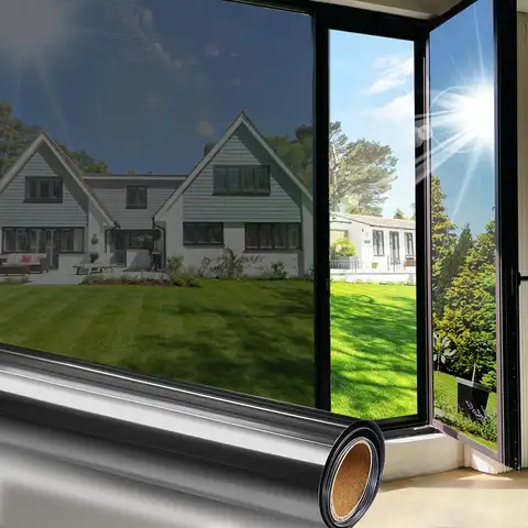 One-Way Privacy Mirror Reflective Film,Heat Control Window Film, Sun Blackout UV Protection, Explosion-Proof PET Material