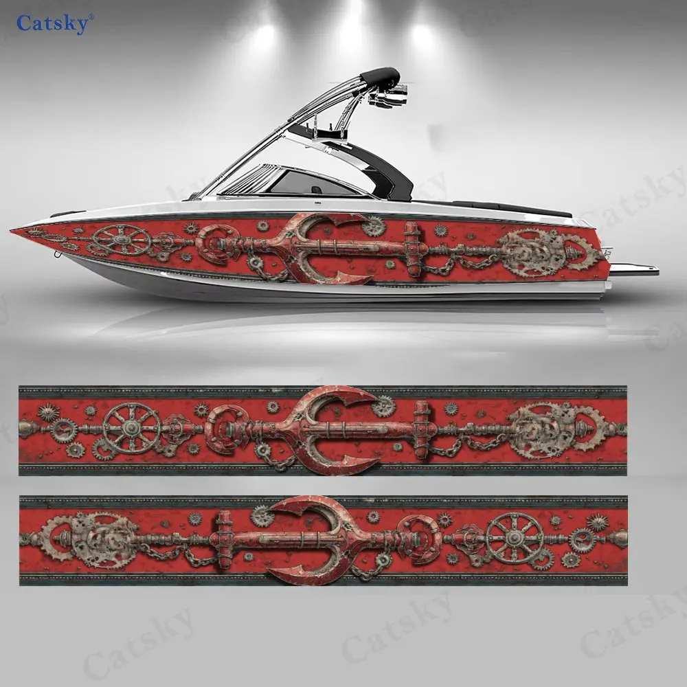 

2Pcs Red Flame Iron Anchor Boat Stickers, PVC Waterproof Durable Vinyl Wrap Decals for Fishing Boats, Durable and Stylish Design