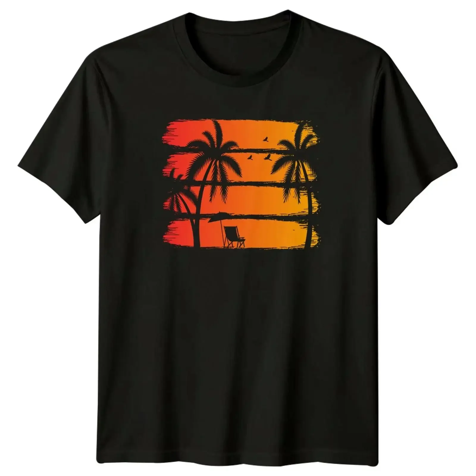 Sonnenuntergang Palme T Shirt Tropisch Strand Urlaub Geschenk für Sie und Ihn vintage Washed Breathable designer clothes homme