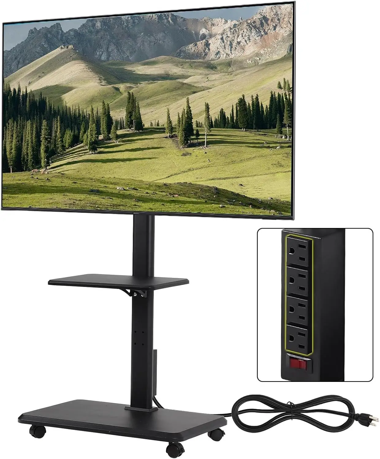 

TV Cart with Power Outlets – Portable TV Stand on Wheels for 32-70 Inch Screens，Height & Swivel Adjustable，Mobile TV Stand