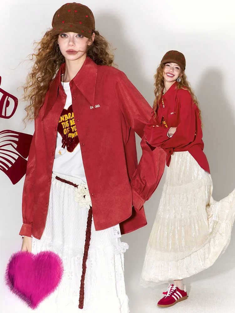 

Red Peach Velvet irt Jaet Women's Winter Sweet Match Elf Sa ket Prily Collar Casual Sle Long Sve Polyester