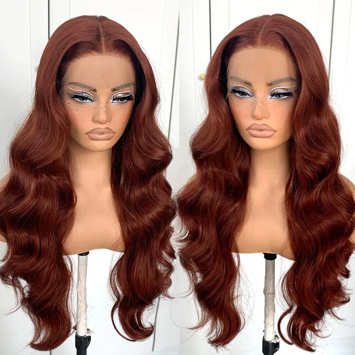 

200% Density Reddish Brown Body Wave 13x4 Lace Frontal Human Hair Wigs Pre Plucked 40 Inch 13x6 Lace Front Wig For Black Women