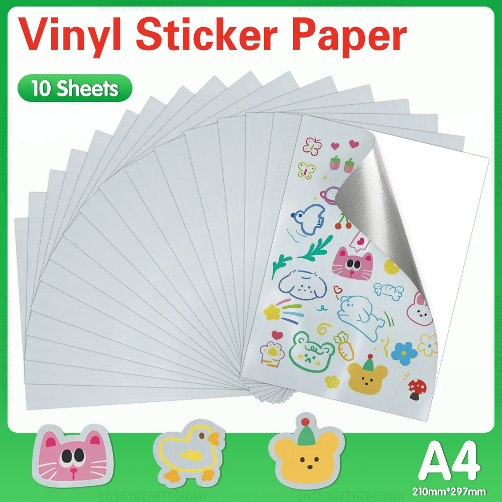 10 Sheets Printable Vinyl Sticker Paper Self-adhesive A4 Copy Paper DIY Holographic Transparent White Labels for Inkjet Printer