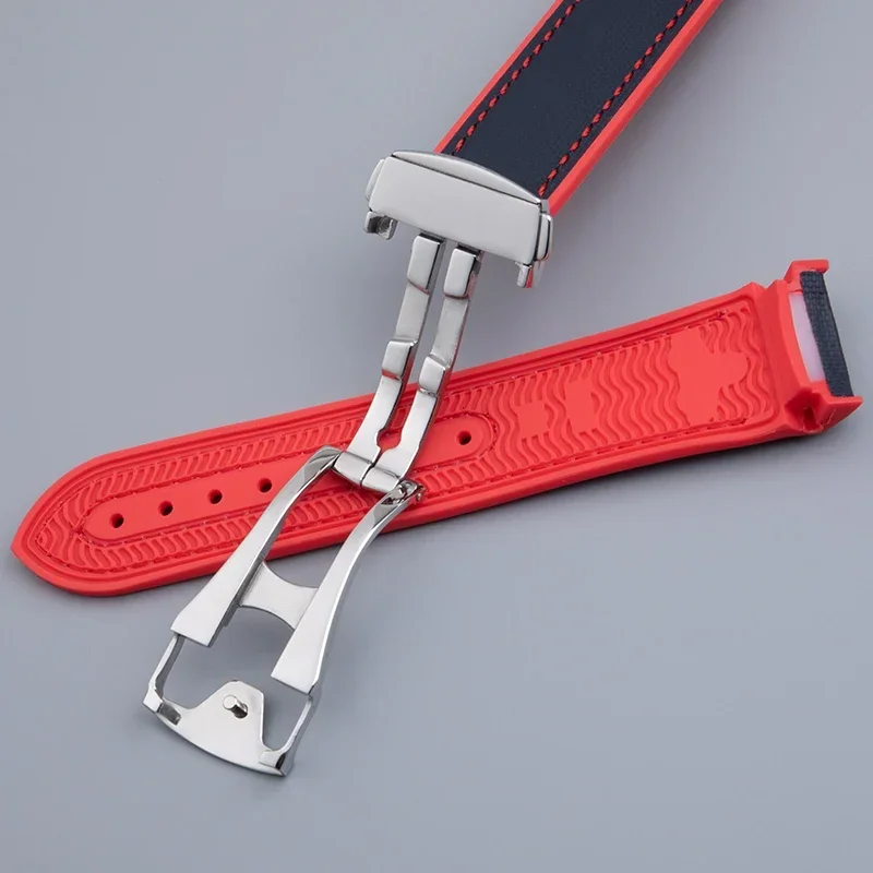 ใหม่ผ้าไนลอนนุ่มคอมโพสิตยาง Watchband Fit สําหรับ Omega สายคล้อง Planet Ocean 600 22 มม.สายรัดข้อมือพับหัวเข็มขัด