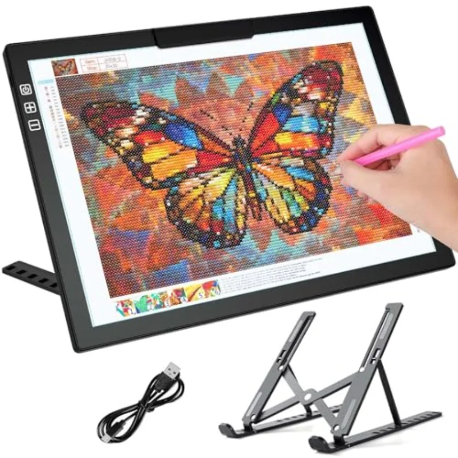 

Cordless A4 Light Pad Diamond Art Light Board with Stand Tracing Box with 6 Brightness Artist Tracing Table for Drawing Weeding