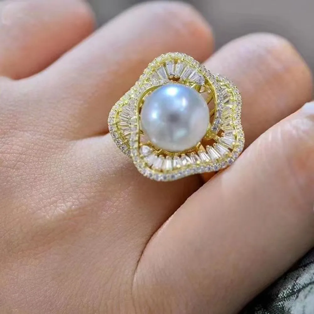 

DIY Pearl Ring Accessories S925 Sterling Silver Ring Empty Set Fashion Gold Silver Jewelry Set Fit 11-13mm Circle Z477