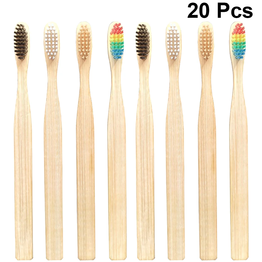 

20PCS Family Toothbrush Bamboo Fiber Toothbrushes Eco-Friendly Degradable Toothbrushes for Travel Outdoor Use - Square End