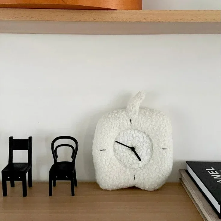 Wall Clock Instagram Korean Creative Apple Shape Clock Home Decoration Plush Clocks Simple and Cute Living Room Silent Clock