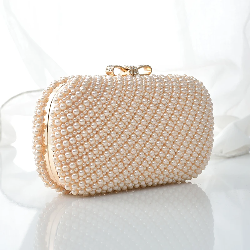 The 100%Hand made Luxury Pearl Clutch bags Women Purse Diamond Chain white Evening Bags for Party Wedding black Bolsa Feminina