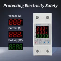 63A 230V 3IN1 Display Din rail adjustable over under voltage surge protector relay  over current protect   Kwh Power  watt Meter