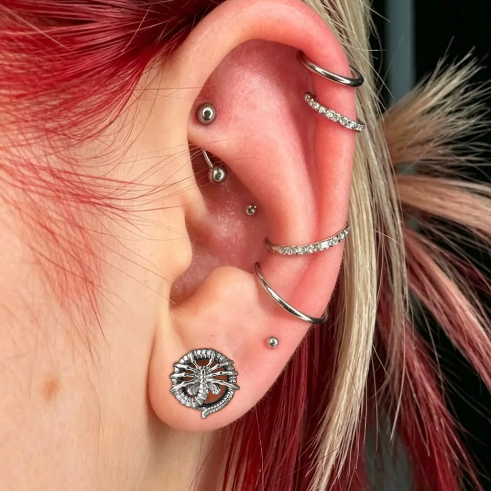 Casvort 2 Stück 316L Edelstahl Ohrstecker Tunnel mit Schraubverschluss Ohrdehner Piercing Körperschmuck im Punk-Stil – Detail 7