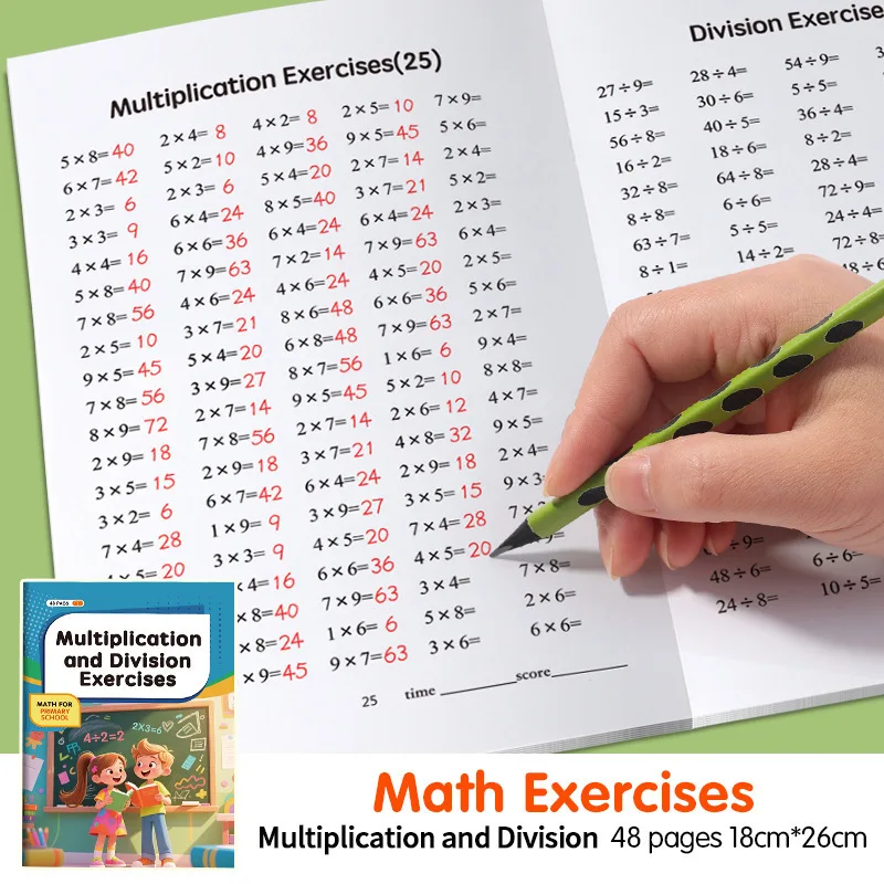 48 Pages Multiplication Division 99 Times Exercise Book Training in MathematicsCalculation Book for Children Aged 3-8