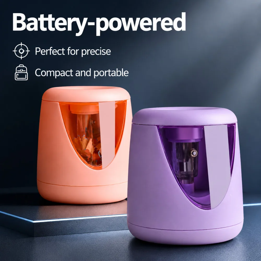 Cartoon with Decorative Sticker Switch Automatic Electric Pencil Sharpener Creative Stationery Mechanical Tool