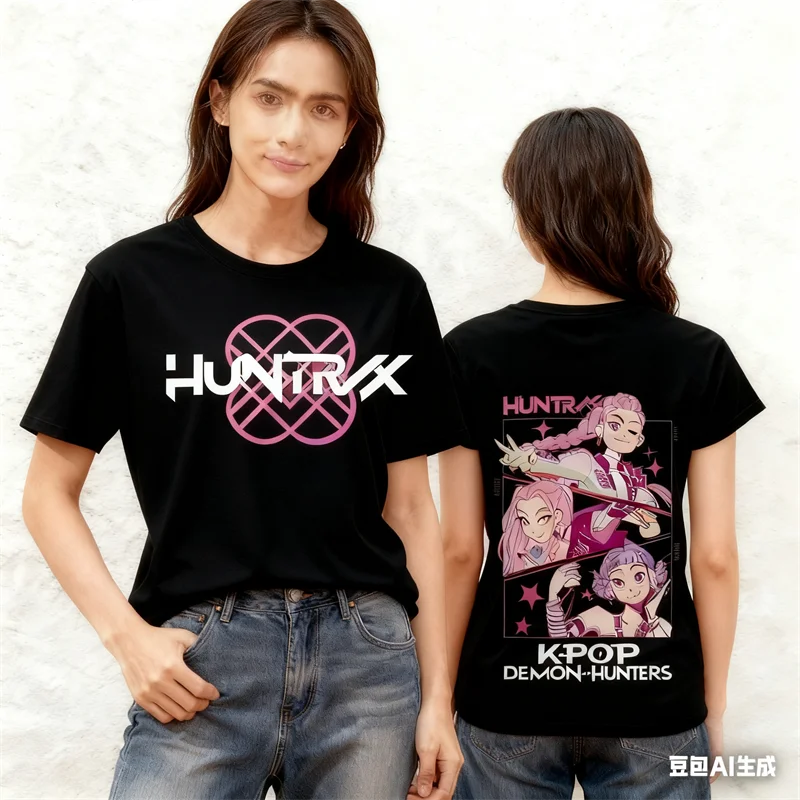 Fashion Kpop Demon Hunters Pattern Couple Outfits 3D Printed Crew Neck Short Sleeve Tops Trend Hip Hop Harajuku Unisex Clothing - Image 6