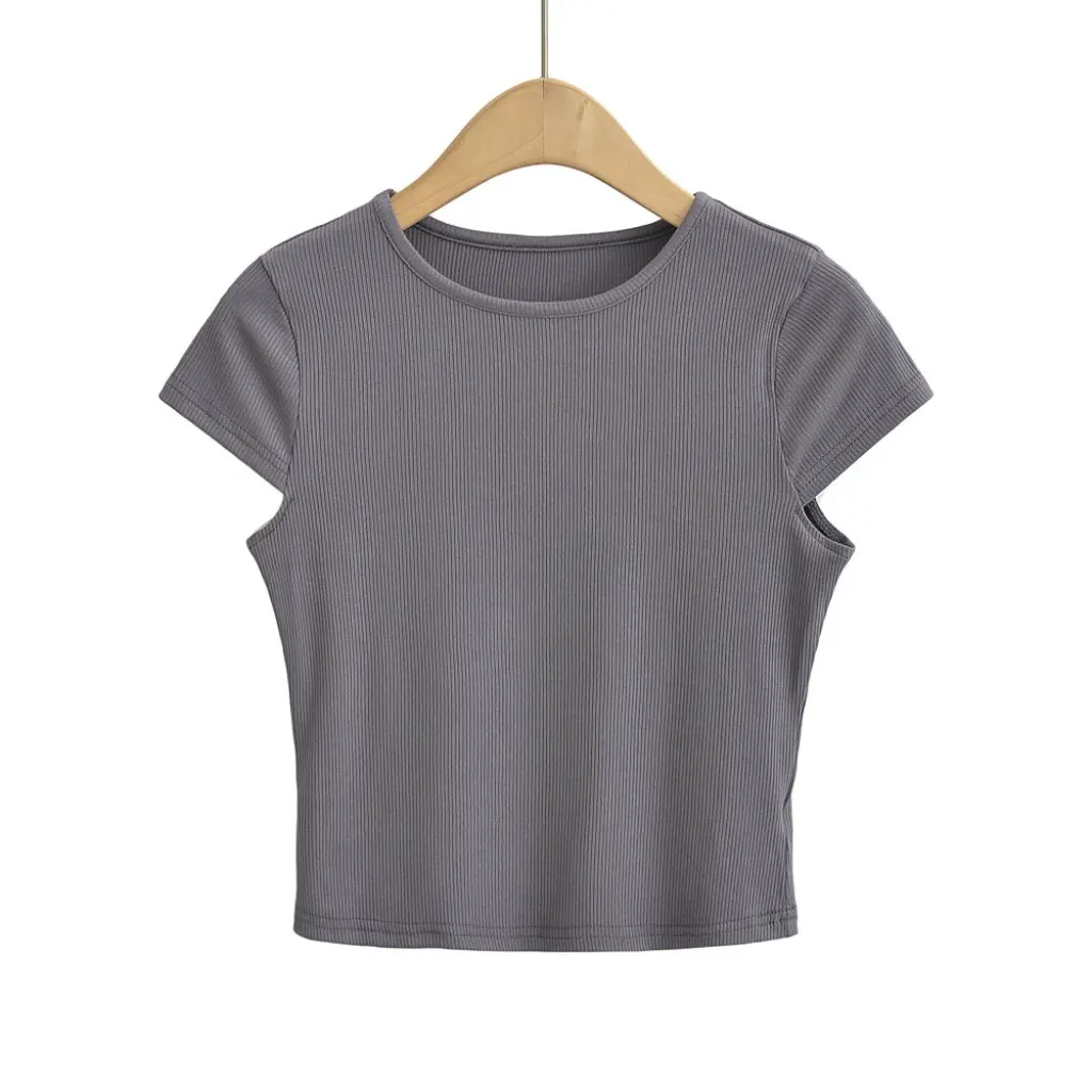 

Women's Slim-fit round Neck Short-Sleeved T-shirt Multi-color Basic Hot Girl Style Navel Slimming Top for Summer