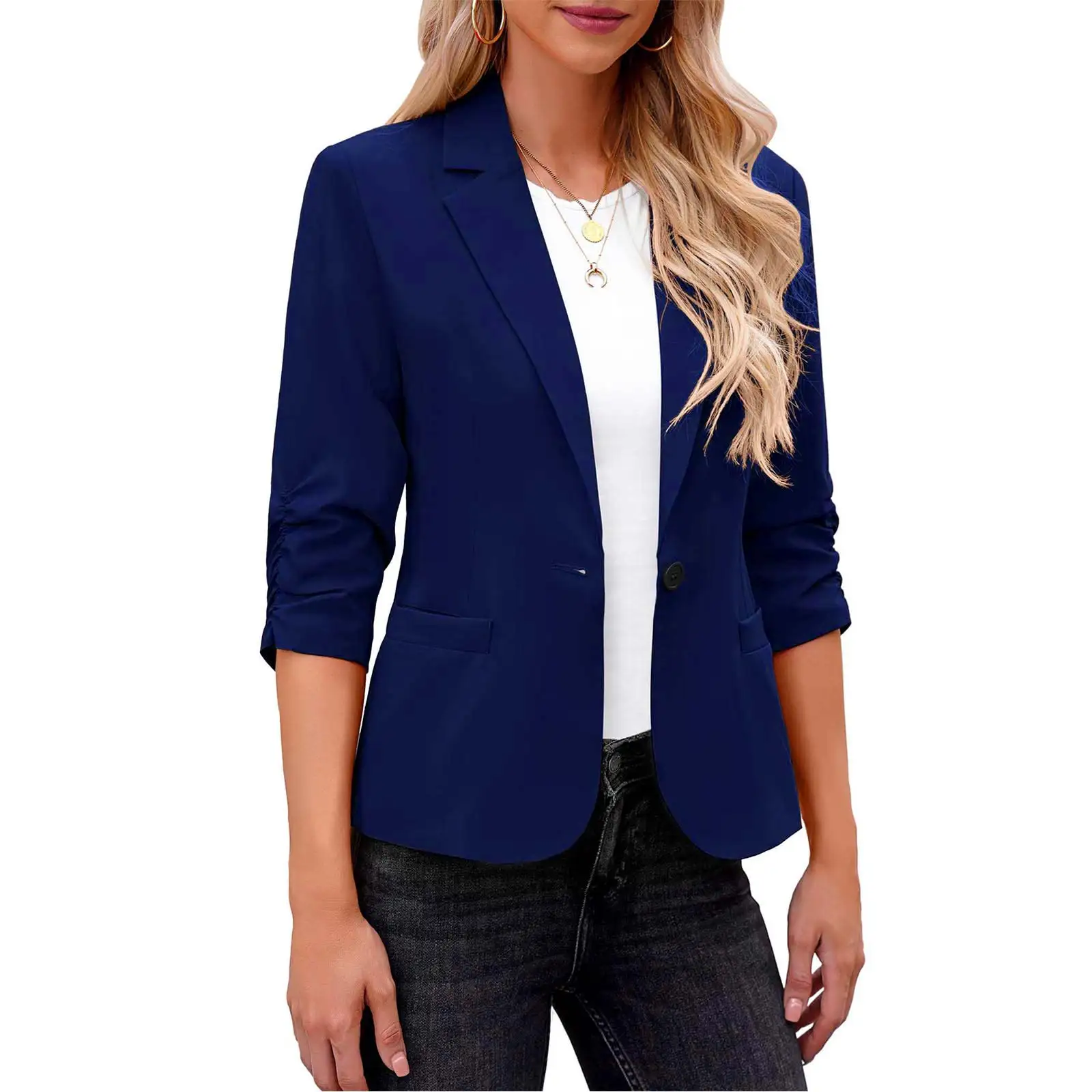 Elegancka damska kurtka kardigan Slim Fit z klapami w jednolitym kolorze Garnitur do pracy w biurze Casual Streetwear Płaszcz Lady Business Blazers