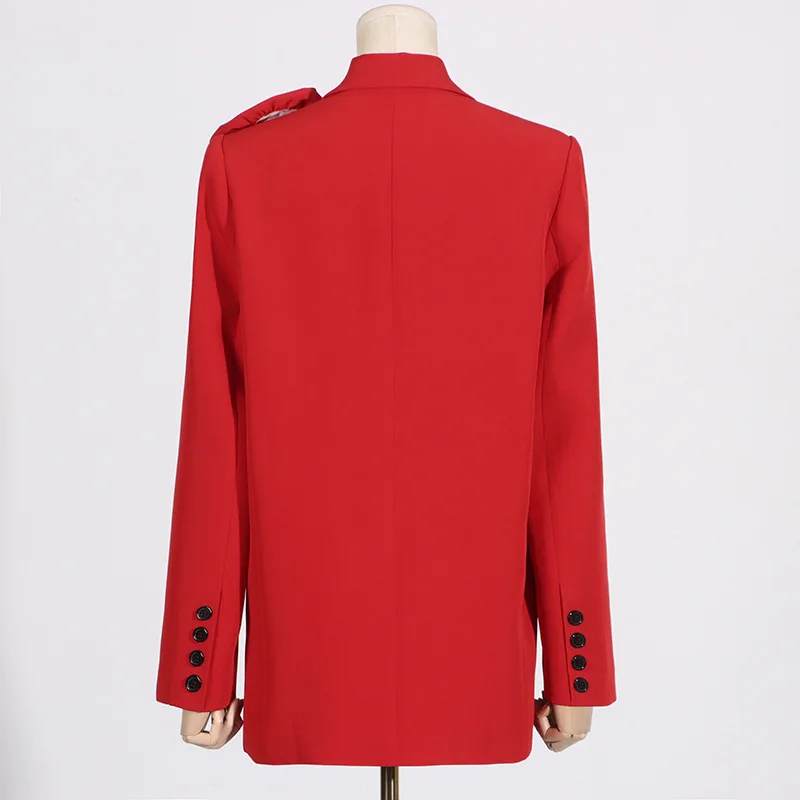 Traje rojo de 1 pieza para mujer, Blazer de diseñador, flor 3D, cuello en V, ropa de trabajo Formal de algodón para mujer, Chaqueta larga, abrigo, vestido de Graduación