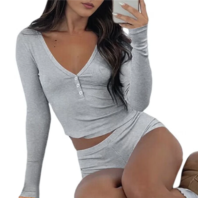 

ASDS-Two Piece Short Sets For Women Long Sleeve Crop Top And Low Waisted Shorts Active Wear Sets Gym Sets