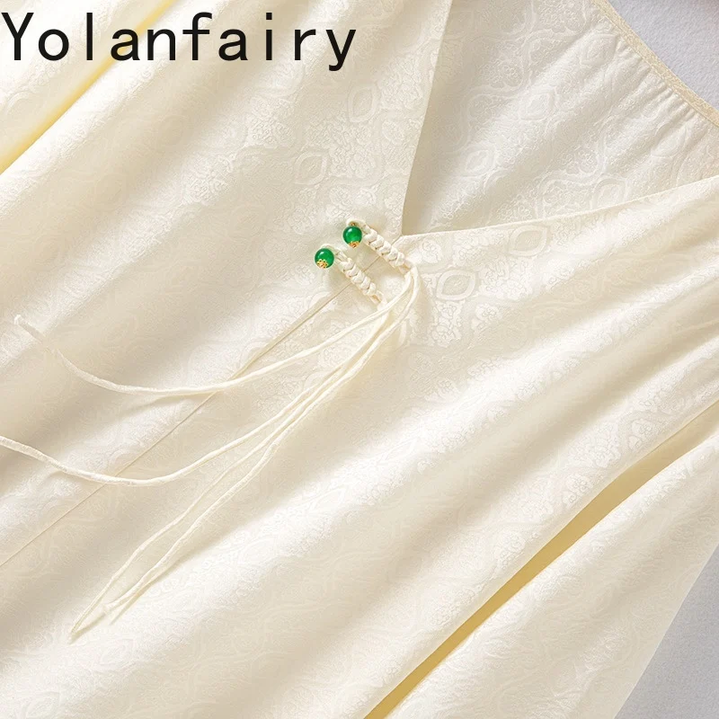 YOLANFAIRY بلوزات حرير التوت الحقيقي 100% للمرأة أنيقة من قماش الجاكار بلوزات وبلوزات فضفاضة للسيدات برقبة على شكل حرف v بلوزة نسائية فاخرة