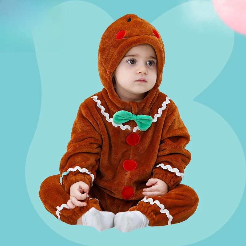 Christmas Cosplay Baby Boy Girl Clothes Bodysuit Cute Cartoon Gingerbread Costume Romper Infant Birthday Party Onesie