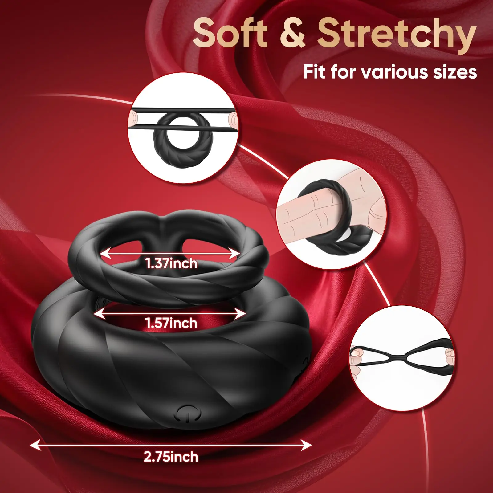 KUSHOR Vibrating Cock Ring Dual Ring Delay Ejaculation Penis Rings Vibrator Penisring Cockring Couples Sex Toys for Men Adult - Image 5