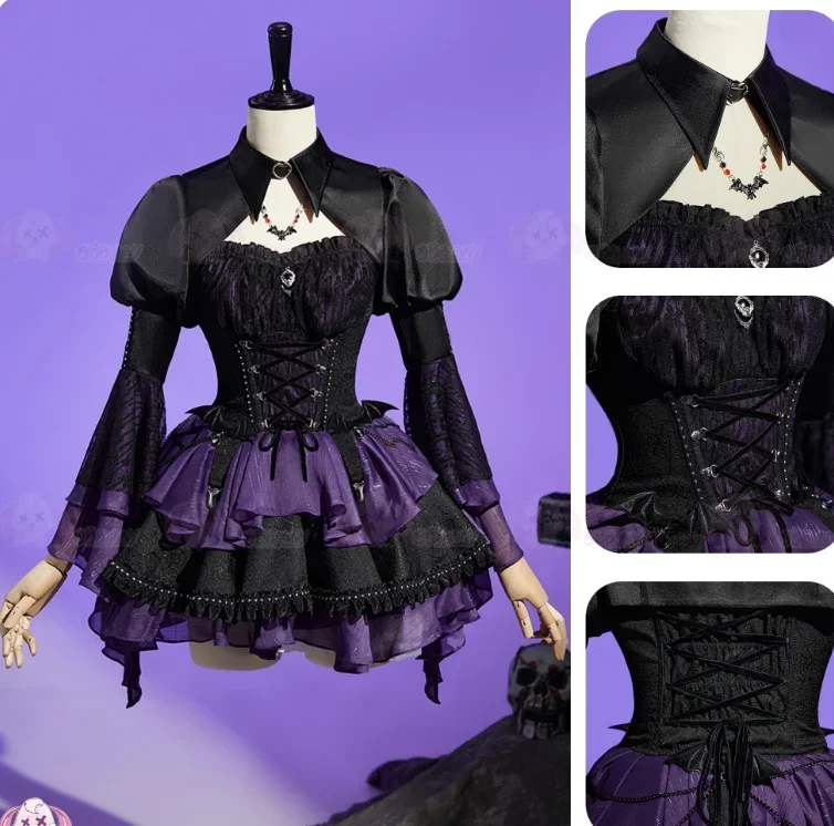 Women's Halloween Fantasy Uniform Lolita Cosplay Costume Set with Dress Socks And Brooch Sweet Elissabat Monster Theme for Party