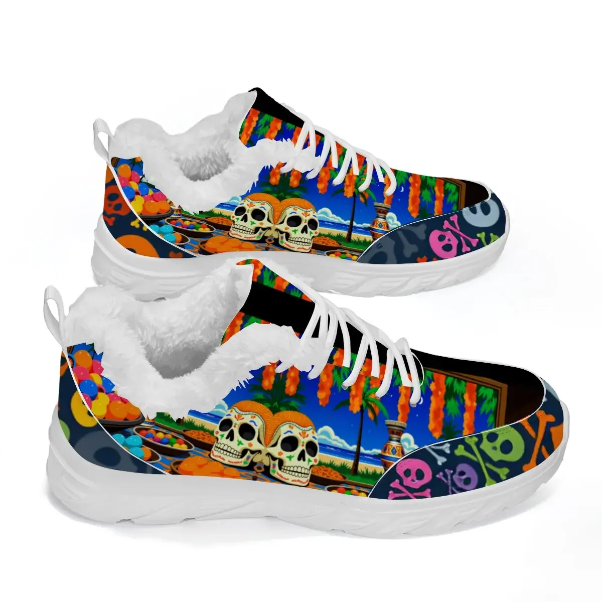 

Осенне-зимние кроссовки на шнуровке для мужчин и женщин, легкие кроссовки с черепами, кроссовки с ярким принтом, мужские удобные кроссовки на плоской подошве