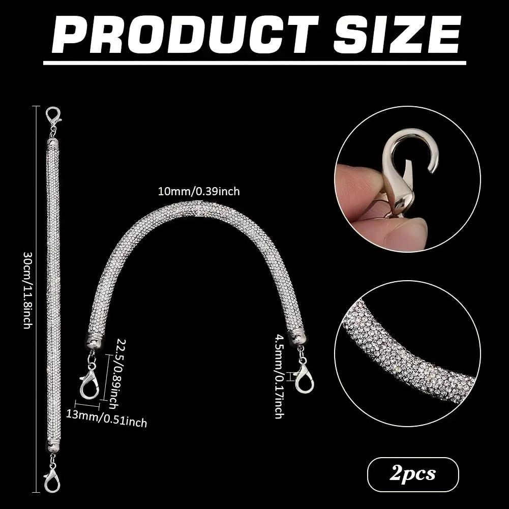 1-2Pcs Rhinestone Purse Chain Strap Replacement 11.8inch Short Crystal Bag Handle Sparkly Wallet Straps Bag Parts Accessories