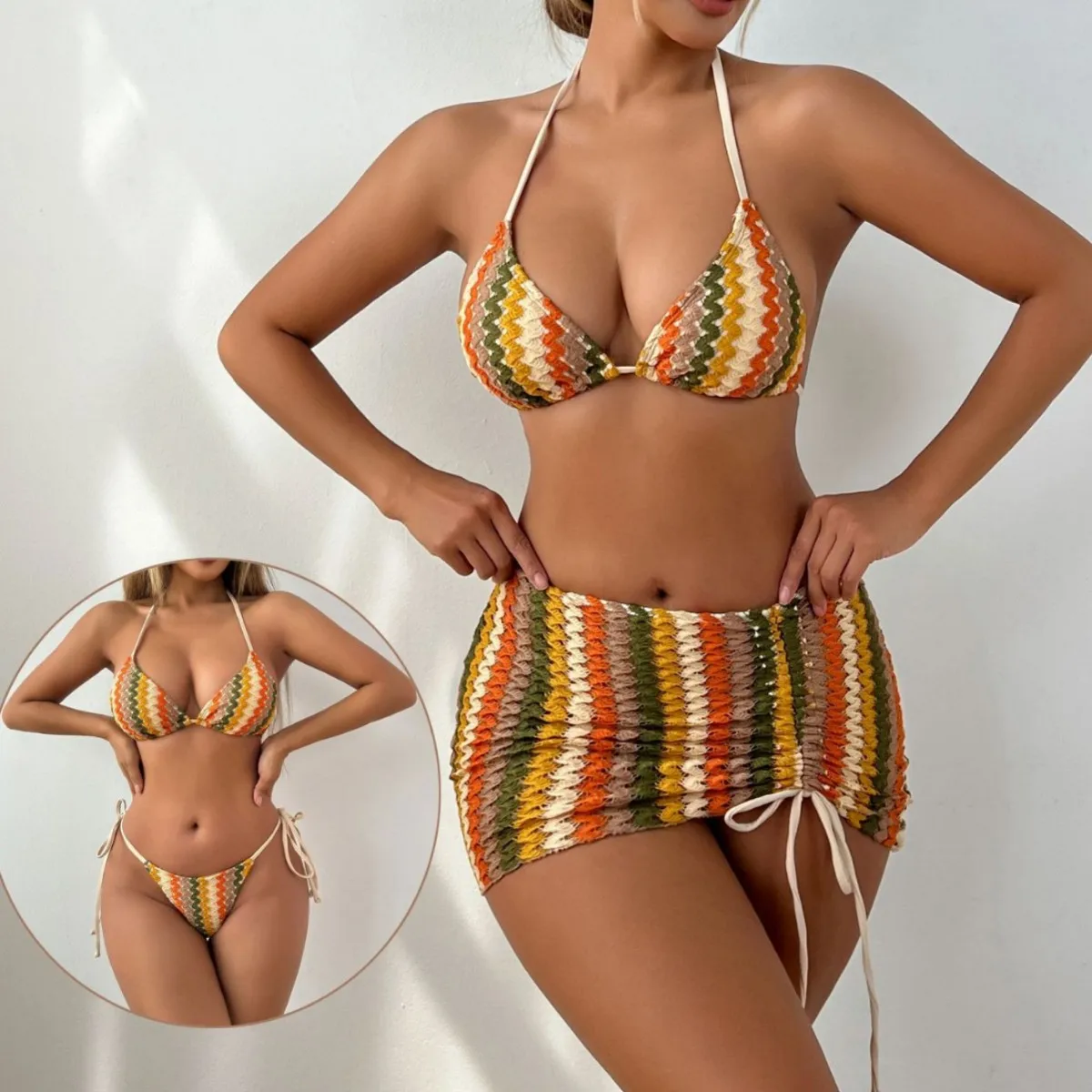 

European and American multi-color sexy suspender plus skirt bikini swimsuit two kinds of wear women swimsuit bathing suit