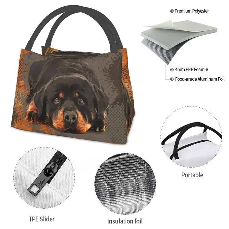 Cute Rottweiler Dog Insulated Lunch Bags for Work Office Animal Resuable Cooler Thermal Bento Box Women