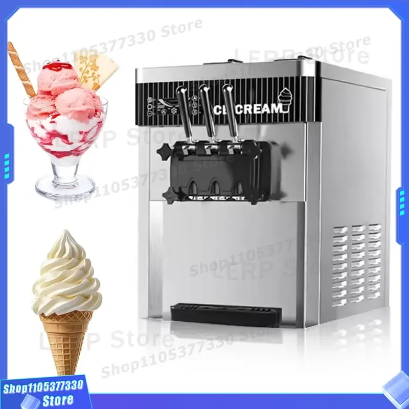Commercial Desktop Soft Ice Cream Machine 2300W Three Phase Stainless Steel Black Automatic LED Control Panel for Shop Use