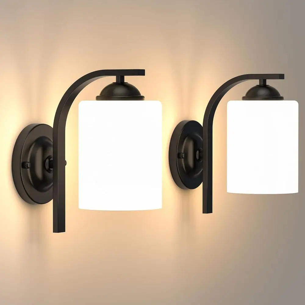 

2-Pack Wall Sconces or Bedroom and Bathroom, Matte Black armhouse Wall Light ixtures with Glass Shade, ern Vanity Wall Lamps or