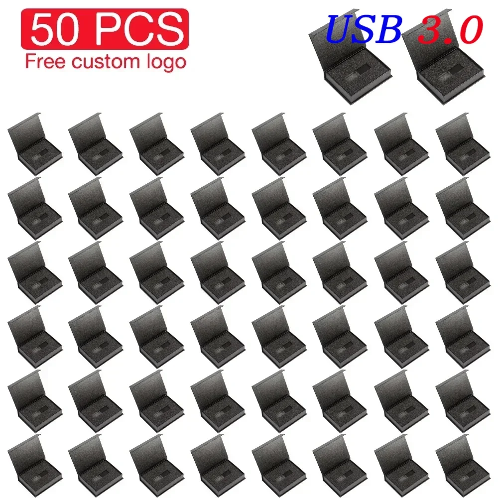 50 STUKS/VERPAKKING USB 3.0 Flash Drives 128GB 64GB Crystal Pen Drive Gratis Aangepast Logo 32GB 16GB 8GB 4GB Geheugenstick Bruiloft Cadeaus U Disk