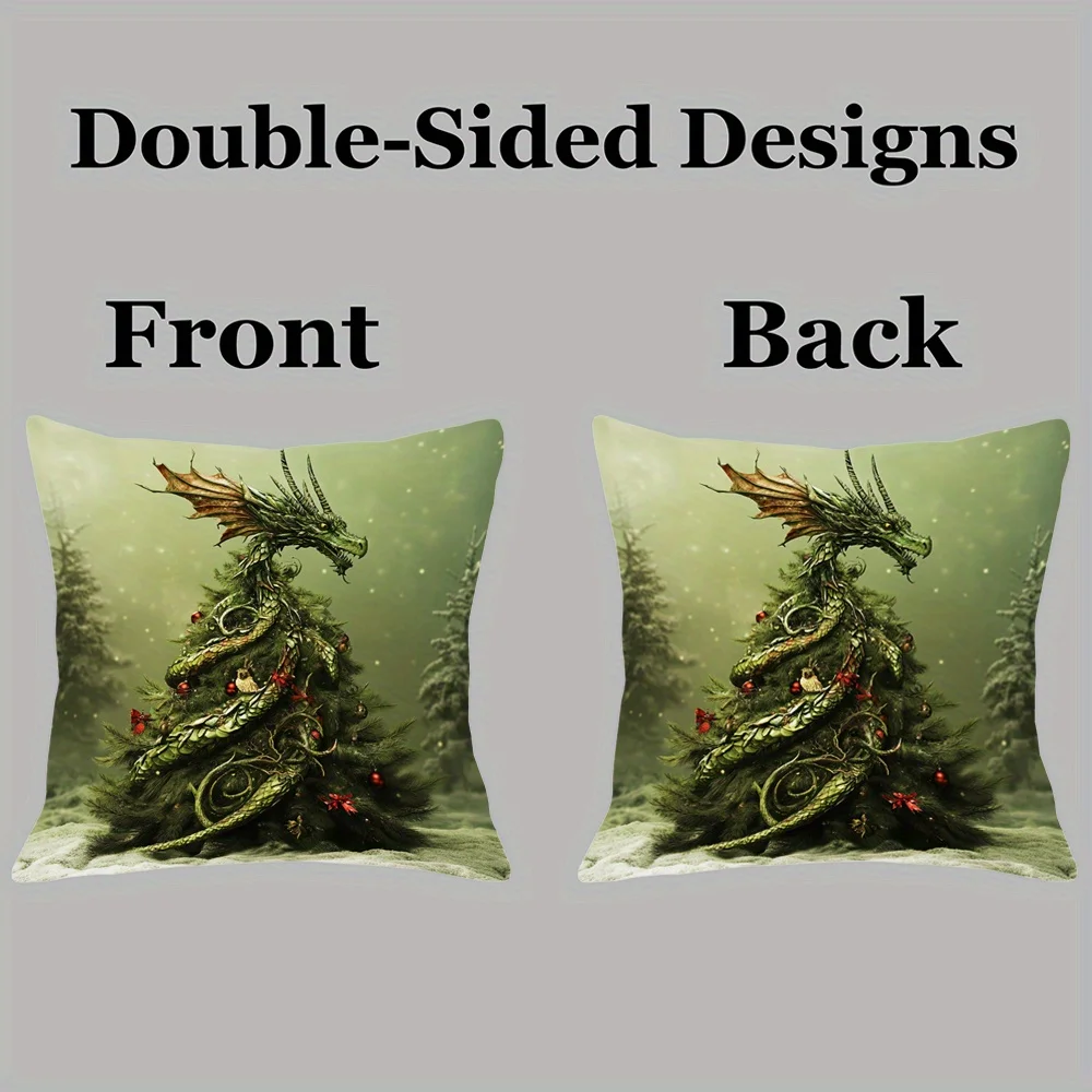 Dragon Christmas Tree Double Sided Throw Pillow Cover Inspirational Cushion Case Living Room Office Bedroom No Pillow Core