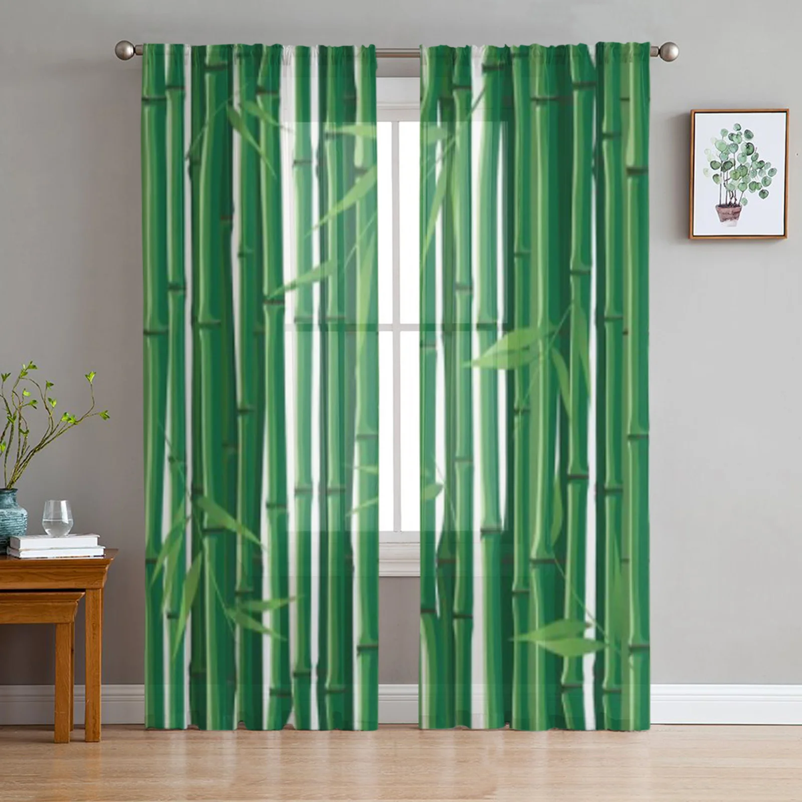 Bamboo Green White Tulle Sheer Window Curtains For Living Room The Bedroom Modern Chiffon Voile Organza Curtains Decor Drapes