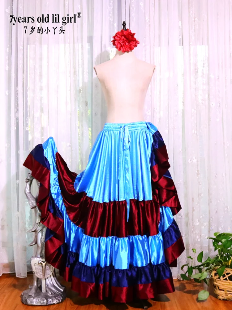 Belly Dancing Tribal Ruffle Flamenco Satin 25 Yard 4 Tiered 20Yard 4 Tiered 720 DegreeS Skirt Gypsy Skir 9EX66