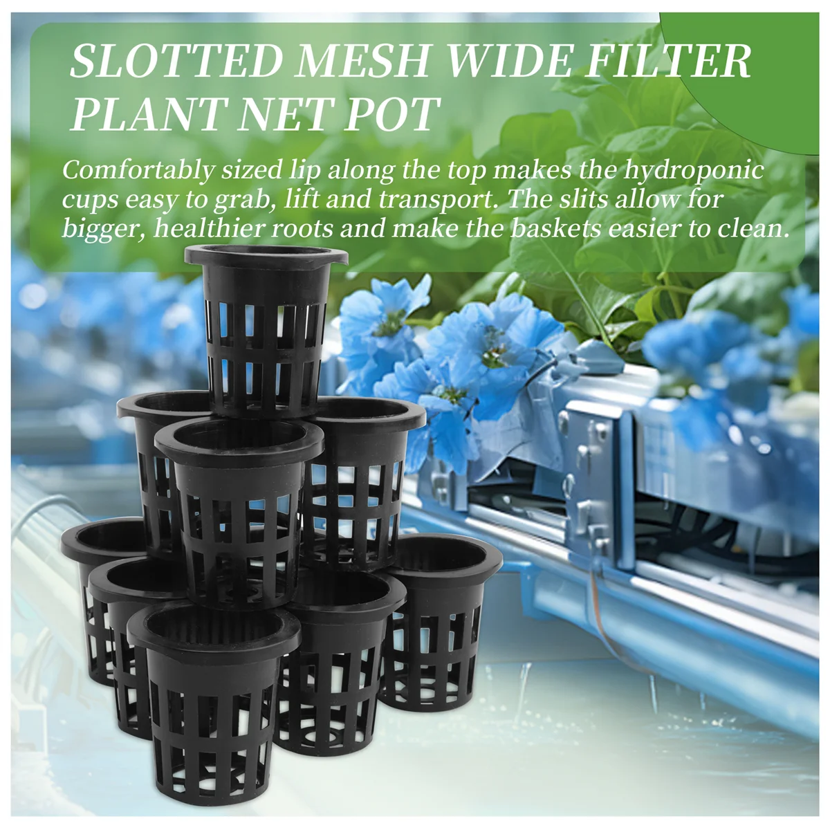 

ABLK 100 Pack 1.96 Inch Net Cups Slotted Mesh Wide Lip Filter Plant Net Pot Bucket Basket for Hydroponics Aquaponics Orchids