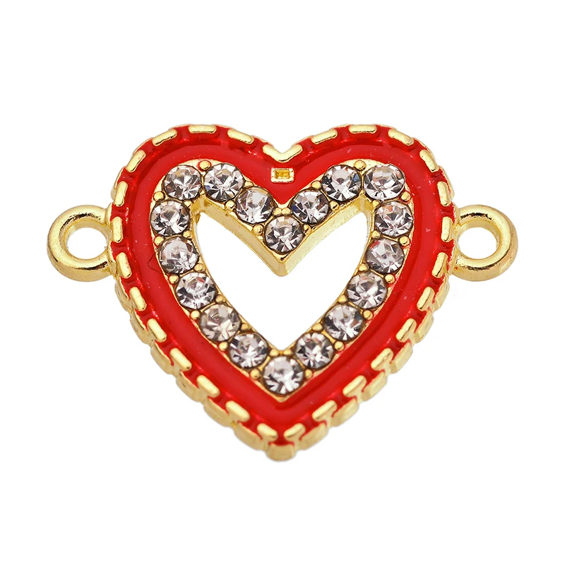 10Pcs Cute Love Heart Charm Rhinestone Enamel Pendant Jewelry Connector for Women\'s Handmade DIY Earrings Necklaces Accessories