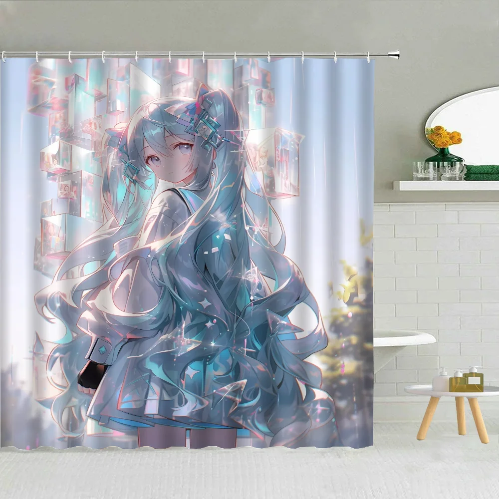 Hatsune Miku Waterproof Shower Curtains for Showers Folding Partition Bathroom Accessories Bath Curtain Things the Bathrooms