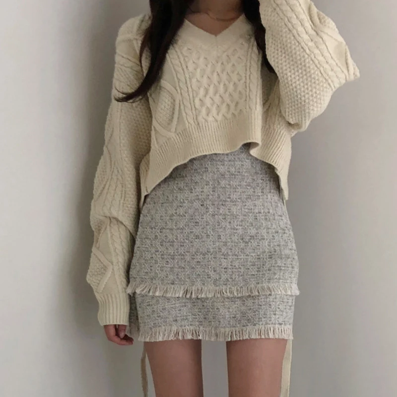 Autumn/winter Jumpers Tops Chic Fashionable Vintage Floral Strappy Back Knit Sweater Women Clothing Outerwears Y2k Traf Ropa De