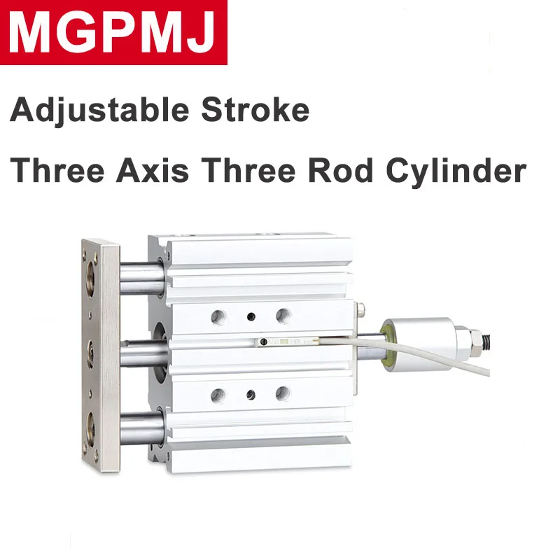 Double Acting Pneumatic Cylinder MGPMJ Adjustable Stroke with Guide Rod Three-axis Three Rod Cylinder Bore Size 12-50mm
