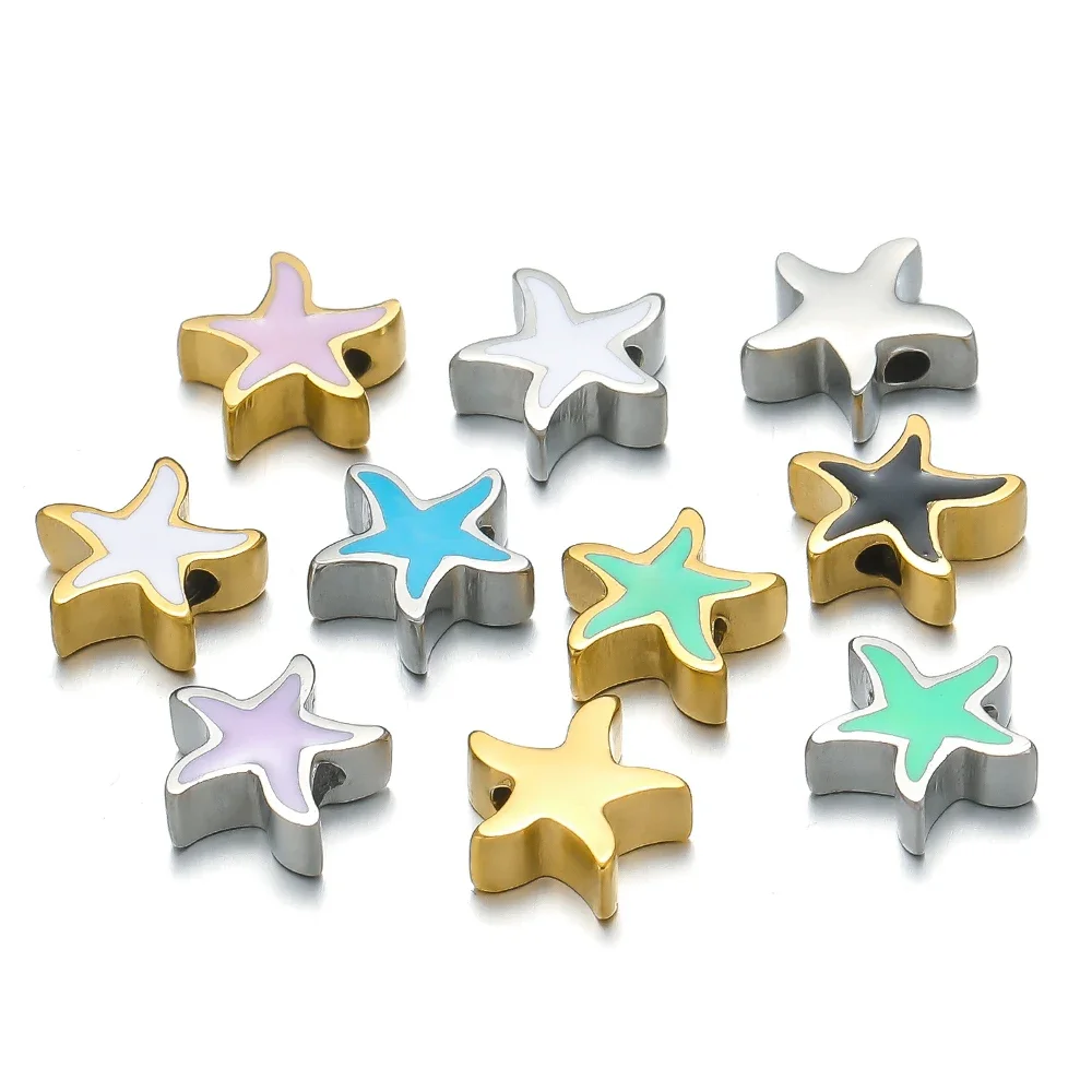 5pcs Stainless Steel Candy Color Star Beads Enamel Necklace Charms for Bracelet Making DIY Fashion Jewelry Findings Wholesale