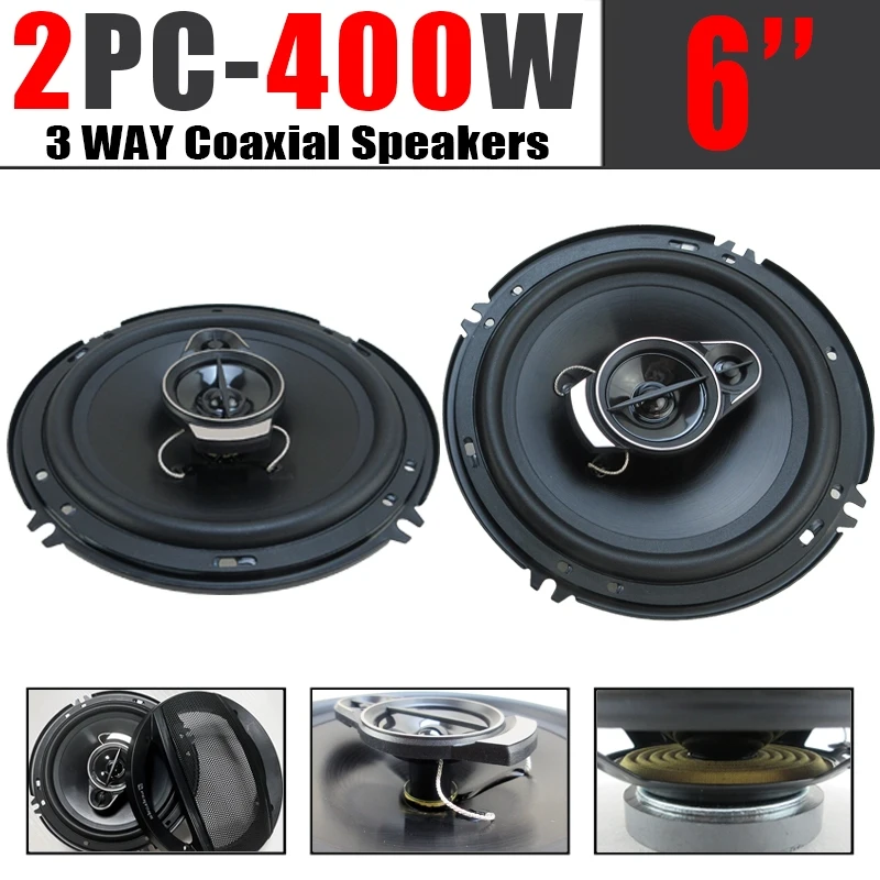 

6 Inch Car Speakers 400W 3-Way Vehicle Door Audio Music Stereo Subwoofer Full Range Frequency Universal Automotive Speaker