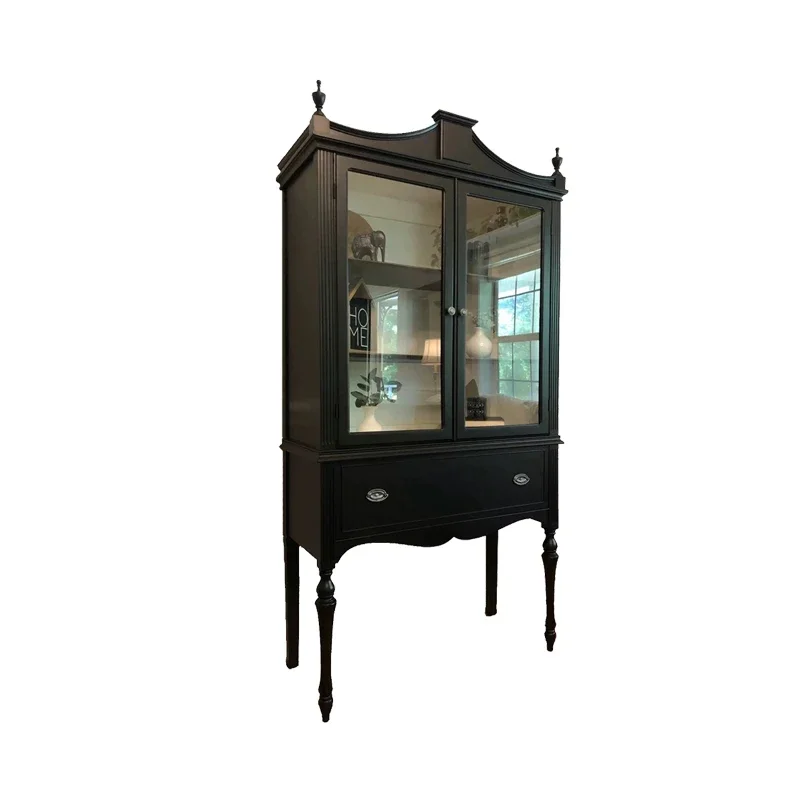 French retro style solid wood wine cabinet neoclassical American living room high cabinet