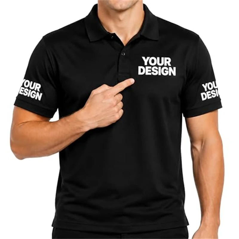 Design Your Own Solid Polo Shirt Personalized Chest Sleeve Logo Text Short Sleeve Creator Merch Event Club Casual Unisex Top