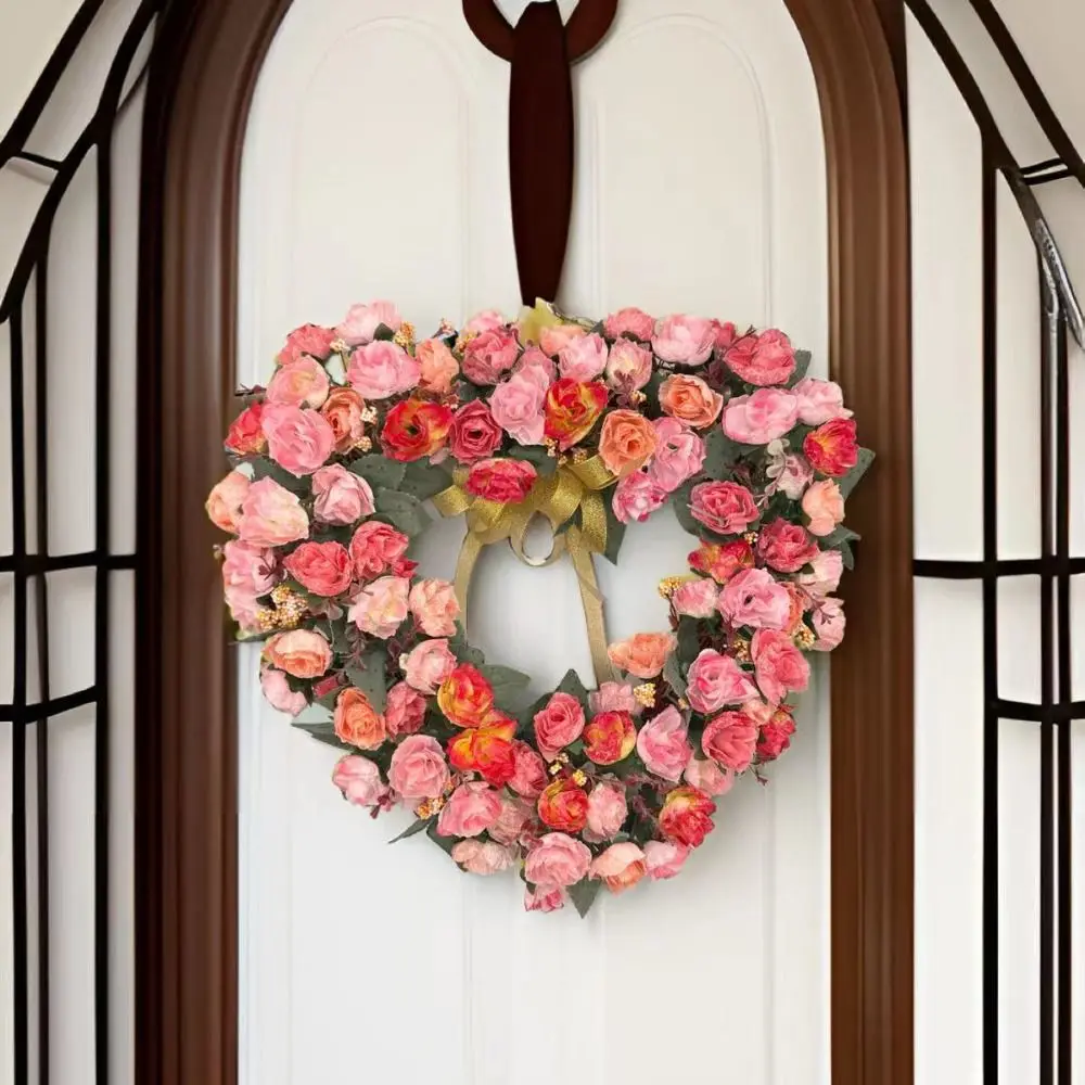 

Cute Artificial Rose Love Wreath Handmade Elegant Heart Shaped Hanging Wreath Roses Flowers Front Door Hanging Garlands