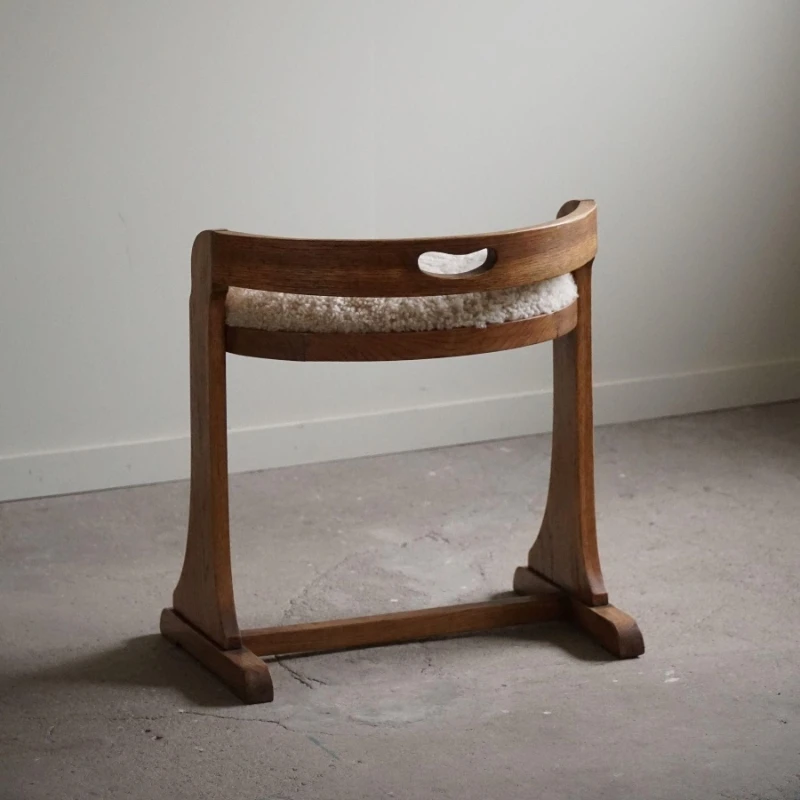 خمر وابي سابي نمط خشب متين ماكياج البراز مصمم جلد الخراف البراز الراحة النمط الفرنسي المنزل منخفضة الظهر البراز